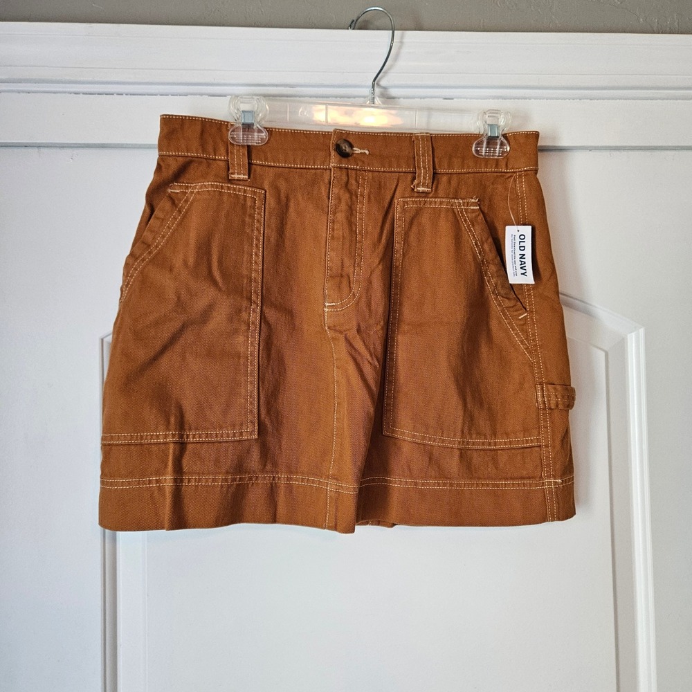Old Navy Women Size 8 Brown Canvas Utility Carpenter Mini‎ Skirt NWT